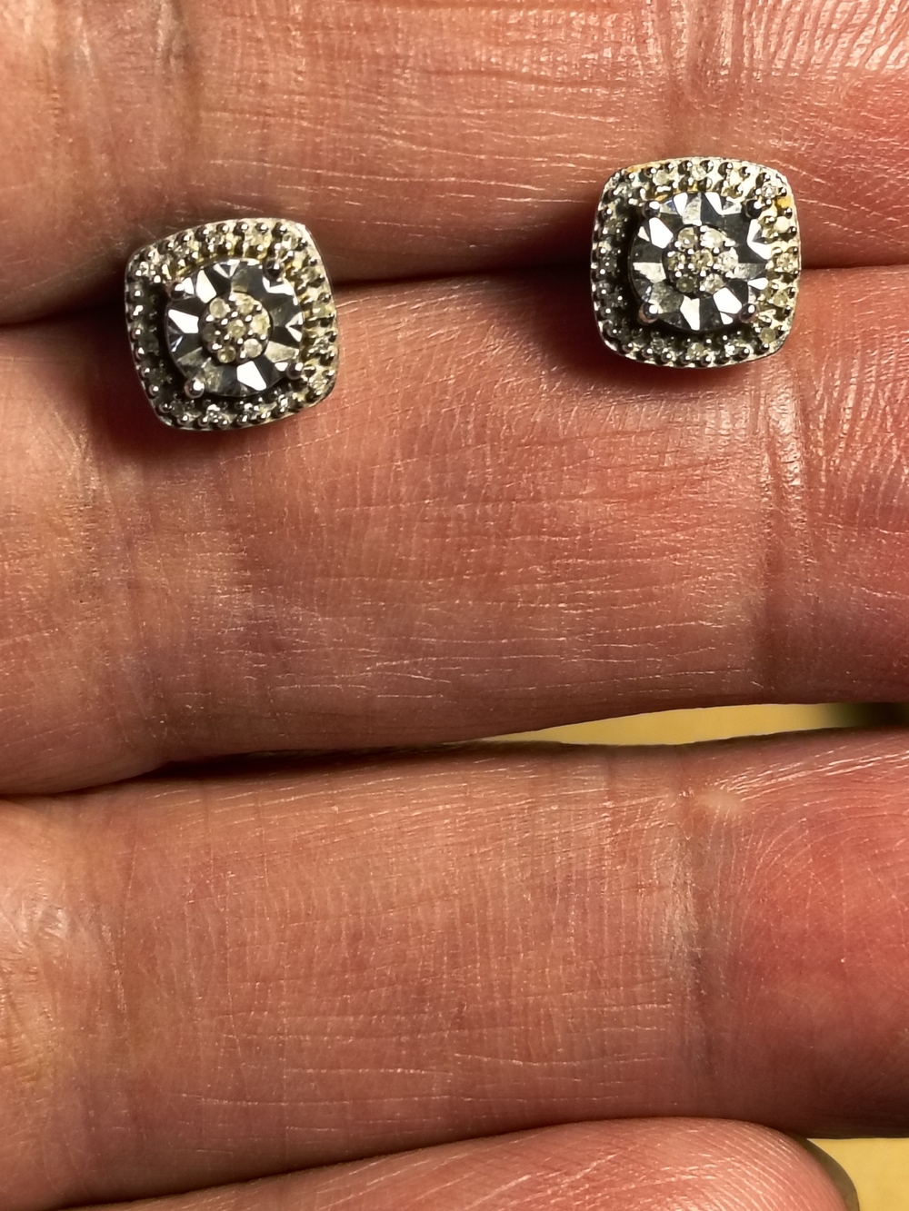 Vintage SK-9 Sterling Silver Halo Diamond Stud Earrings Signed